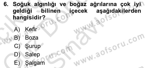 İçecek Bilgisi Dersi 2025 - 2026 Yılı (Final) Dönem Sonu Sınav Soruları 6. Soru