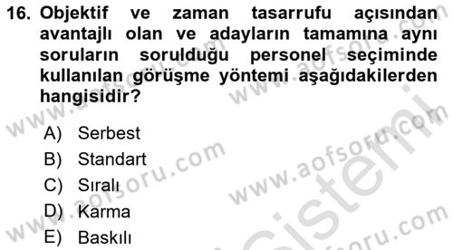 Yiyecek Ve İçecek İşletmeciliği Dersi 2020 - 2021 Yılı Yaz Okulu Sınav Soruları 16. Soru