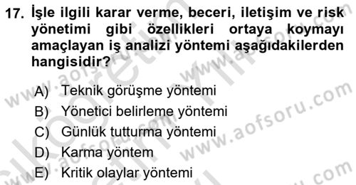 Yiyecek Ve İçecek İşletmeciliği Dersi 2020 - 2021 Yılı Yaz Okulu Sınav Soruları 17. Soru