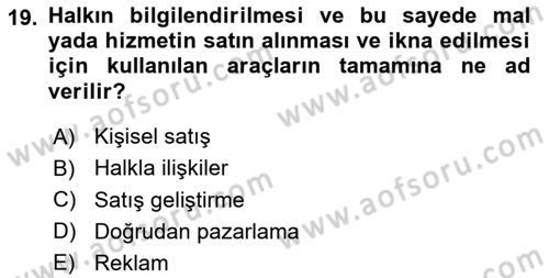 Yiyecek Ve İçecek İşletmeciliği Dersi 2020 - 2021 Yılı Yaz Okulu Sınav Soruları 19. Soru
