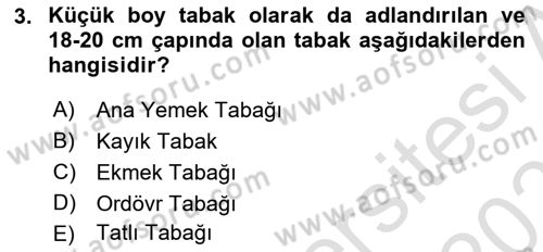 Yiyecek Ve İçecek İşletmeciliği Dersi 2020 - 2021 Yılı Yaz Okulu Sınav Soruları 3. Soru