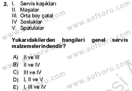Yiyecek Ve İçecek İşletmeciliği Dersi Ara Sınavı Deneme Sınav Soruları 2. Soru