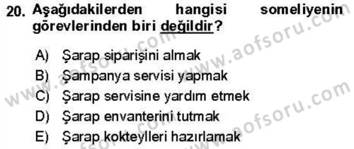Yiyecek Ve İçecek İşletmeciliği Dersi 2021 - 2022 Yılı (Vize) Ara Sınav Soruları 20. Soru