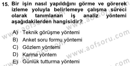 Yiyecek Ve İçecek İşletmeciliği Dersi 2021 - 2022 Yılı (Final) Dönem Sonu Sınav Soruları 15. Soru