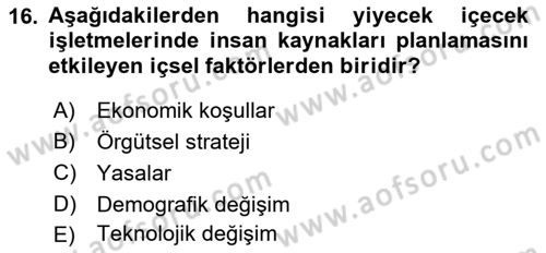 Yiyecek Ve İçecek İşletmeciliği Dersi 2021 - 2022 Yılı (Final) Dönem Sonu Sınav Soruları 16. Soru