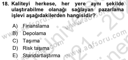 Yiyecek Ve İçecek İşletmeciliği Dersi 2021 - 2022 Yılı (Final) Dönem Sonu Sınav Soruları 18. Soru
