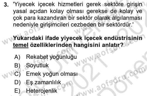 Yiyecek Ve İçecek İşletmeciliği Dersi 2021 - 2022 Yılı (Final) Dönem Sonu Sınav Soruları 3. Soru
