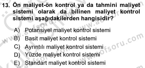 Yiyecek Ve İçecek İşletmeciliği Dersi 2021 - 2022 Yılı Yaz Okulu Sınav Soruları 13. Soru