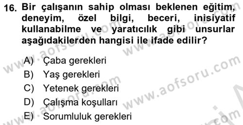 Yiyecek Ve İçecek İşletmeciliği Dersi 2021 - 2022 Yılı Yaz Okulu Sınav Soruları 16. Soru