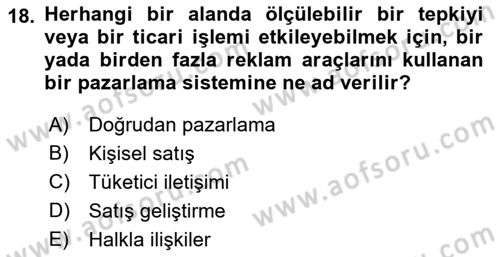 Yiyecek Ve İçecek İşletmeciliği Dersi 2021 - 2022 Yılı Yaz Okulu Sınav Soruları 18. Soru