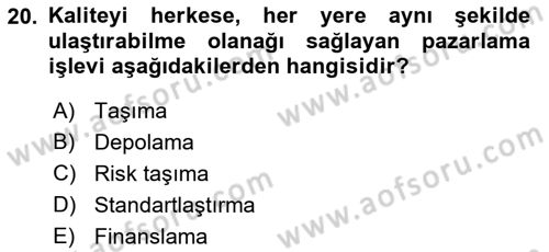 Yiyecek Ve İçecek İşletmeciliği Dersi 2021 - 2022 Yılı Yaz Okulu Sınav Soruları 20. Soru