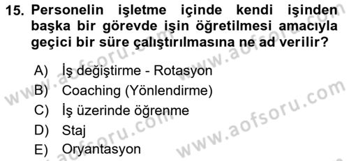 Yiyecek Ve İçecek İşletmeciliği Dersi 2022 - 2023 Yılı (Final) Dönem Sonu Sınav Soruları 15. Soru