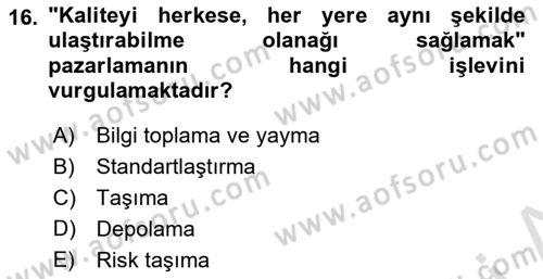 Yiyecek Ve İçecek İşletmeciliği Dersi 2022 - 2023 Yılı (Final) Dönem Sonu Sınav Soruları 16. Soru