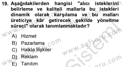 Yiyecek Ve İçecek İşletmeciliği Dersi 2022 - 2023 Yılı (Final) Dönem Sonu Sınav Soruları 19. Soru