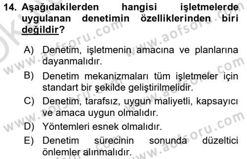 Yiyecek Ve İçecek İşletmeciliği Dersi 2022 - 2023 Yılı Yaz Okulu Sınav Soruları 14. Soru