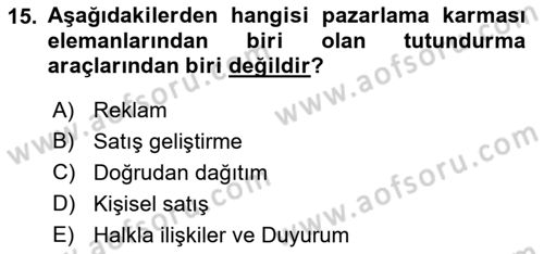Yiyecek Ve İçecek İşletmeciliği Dersi 2022 - 2023 Yılı Yaz Okulu Sınav Soruları 15. Soru