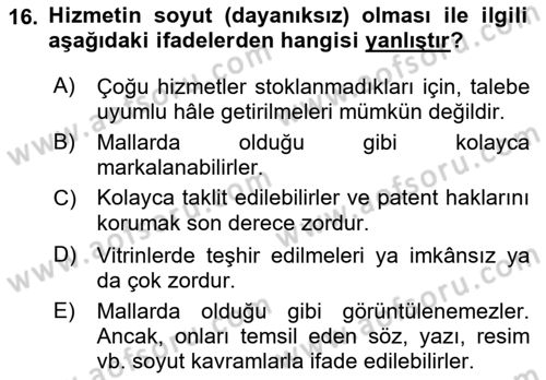 Yiyecek Ve İçecek İşletmeciliği Dersi 2022 - 2023 Yılı Yaz Okulu Sınav Soruları 16. Soru