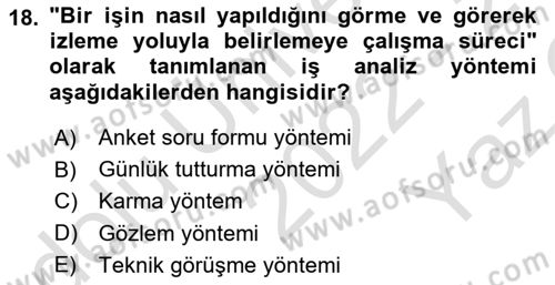 Yiyecek Ve İçecek İşletmeciliği Dersi 2022 - 2023 Yılı Yaz Okulu Sınav Soruları 18. Soru