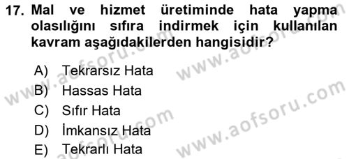 Yiyecek Ve İçecek İşletmeciliği Dersi Ara Sınavı Deneme Sınav Soruları 17. Soru
