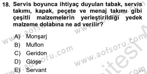 Yiyecek Ve İçecek İşletmeciliği Dersi Ara Sınavı Deneme Sınav Soruları 18. Soru