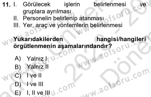 Yiyecek Ve İçecek İşletmeciliği Dersi 2023 - 2024 Yılı (Final) Dönem Sonu Sınav Soruları 11. Soru