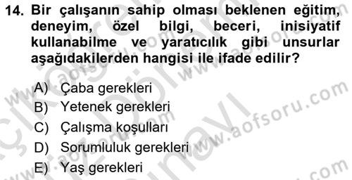 Yiyecek Ve İçecek İşletmeciliği Dersi 2023 - 2024 Yılı (Final) Dönem Sonu Sınav Soruları 14. Soru