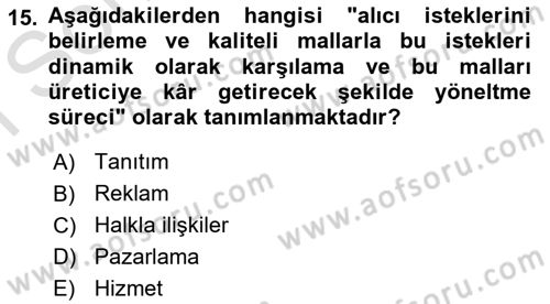 Yiyecek Ve İçecek İşletmeciliği Dersi 2023 - 2024 Yılı (Final) Dönem Sonu Sınav Soruları 15. Soru