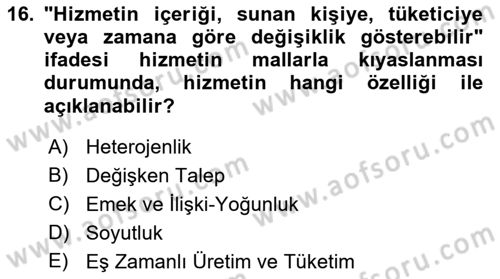 Yiyecek Ve İçecek İşletmeciliği Dersi 2023 - 2024 Yılı (Final) Dönem Sonu Sınav Soruları 16. Soru