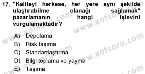 Yiyecek Ve İçecek İşletmeciliği Dersi 2023 - 2024 Yılı (Final) Dönem Sonu Sınav Soruları 17. Soru