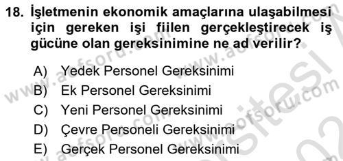 Yiyecek Ve İçecek İşletmeciliği Dersi 2023 - 2024 Yılı (Final) Dönem Sonu Sınav Soruları 18. Soru