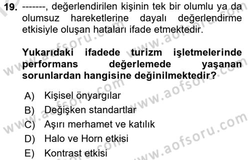 Yiyecek Ve İçecek İşletmeciliği Dersi 2023 - 2024 Yılı (Final) Dönem Sonu Sınav Soruları 19. Soru