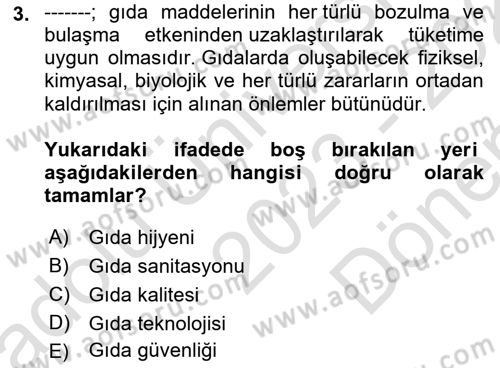 Yiyecek Ve İçecek İşletmeciliği Dersi 2023 - 2024 Yılı (Final) Dönem Sonu Sınav Soruları 3. Soru