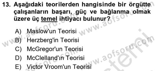 Yiyecek Ve İçecek İşletmeciliği Dersi 2023 - 2024 Yılı Yaz Okulu Sınav Soruları 13. Soru