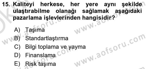Yiyecek Ve İçecek İşletmeciliği Dersi 2023 - 2024 Yılı Yaz Okulu Sınav Soruları 15. Soru