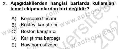 Yiyecek Ve İçecek İşletmeciliği Dersi Ara Sınavı Deneme Sınav Soruları 2. Soru