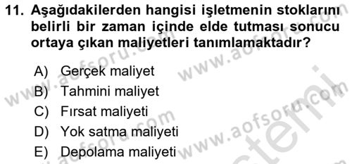 Yiyecek Ve İçecek İşletmeciliği Dersi 2024 - 2025 Yılı (Final) Dönem Sonu Sınav Soruları 11. Soru