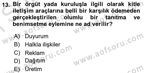 Yiyecek Ve İçecek İşletmeciliği Dersi 2024 - 2025 Yılı (Final) Dönem Sonu Sınav Soruları 13. Soru