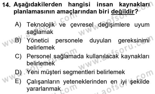 Yiyecek Ve İçecek İşletmeciliği Dersi 2024 - 2025 Yılı (Final) Dönem Sonu Sınav Soruları 14. Soru