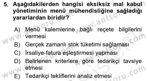 Menü Yönetimi Dersi 2015 - 2016 Yılı (Final) Dönem Sonu Sınav Soruları 5. Soru