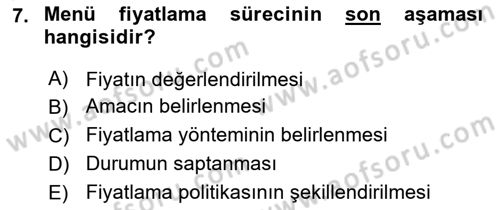Menü Yönetimi Dersi 2015 - 2016 Yılı (Final) Dönem Sonu Sınav Soruları 7. Soru