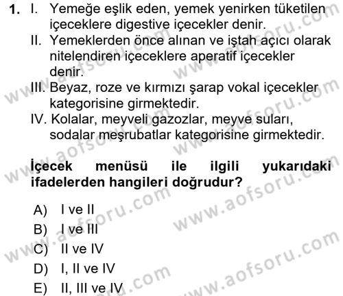 Menü Yönetimi Dersi 2016 - 2017 Yılı (Vize) Ara Sınav Soruları 1. Soru