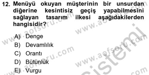 Menü Yönetimi Dersi 2016 - 2017 Yılı (Vize) Ara Sınav Soruları 12. Soru
