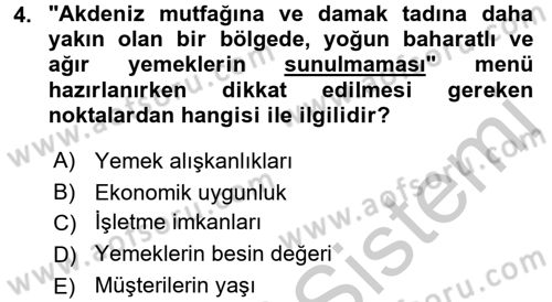 Menü Yönetimi Dersi 2016 - 2017 Yılı (Vize) Ara Sınav Soruları 4. Soru