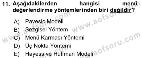 Menü Yönetimi Dersi 2016 - 2017 Yılı (Final) Dönem Sonu Sınav Soruları 11. Soru