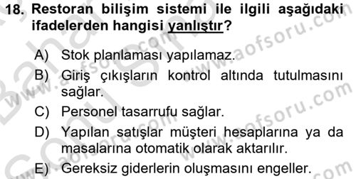 Menü Yönetimi Dersi 2016 - 2017 Yılı (Final) Dönem Sonu Sınav Soruları 18. Soru