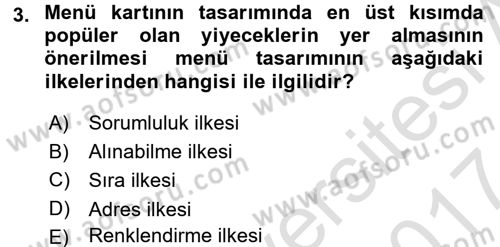 Menü Yönetimi Dersi 2016 - 2017 Yılı (Final) Dönem Sonu Sınav Soruları 3. Soru