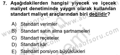 Menü Yönetimi Dersi 2016 - 2017 Yılı (Final) Dönem Sonu Sınav Soruları 7. Soru