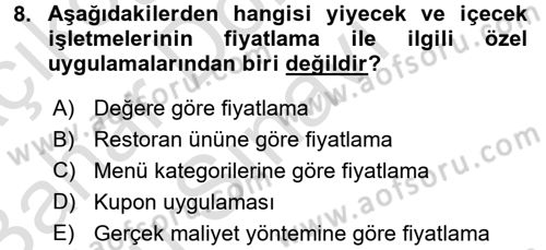 Menü Yönetimi Dersi 2016 - 2017 Yılı (Final) Dönem Sonu Sınav Soruları 8. Soru