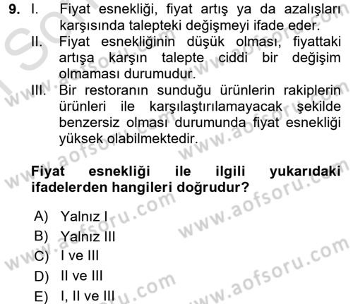 Menü Yönetimi Dersi 2016 - 2017 Yılı (Final) Dönem Sonu Sınav Soruları 9. Soru