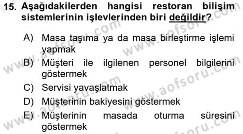 Menü Yönetimi Dersi 2017 - 2018 Yılı 3 Ders Sınav Soruları 15. Soru